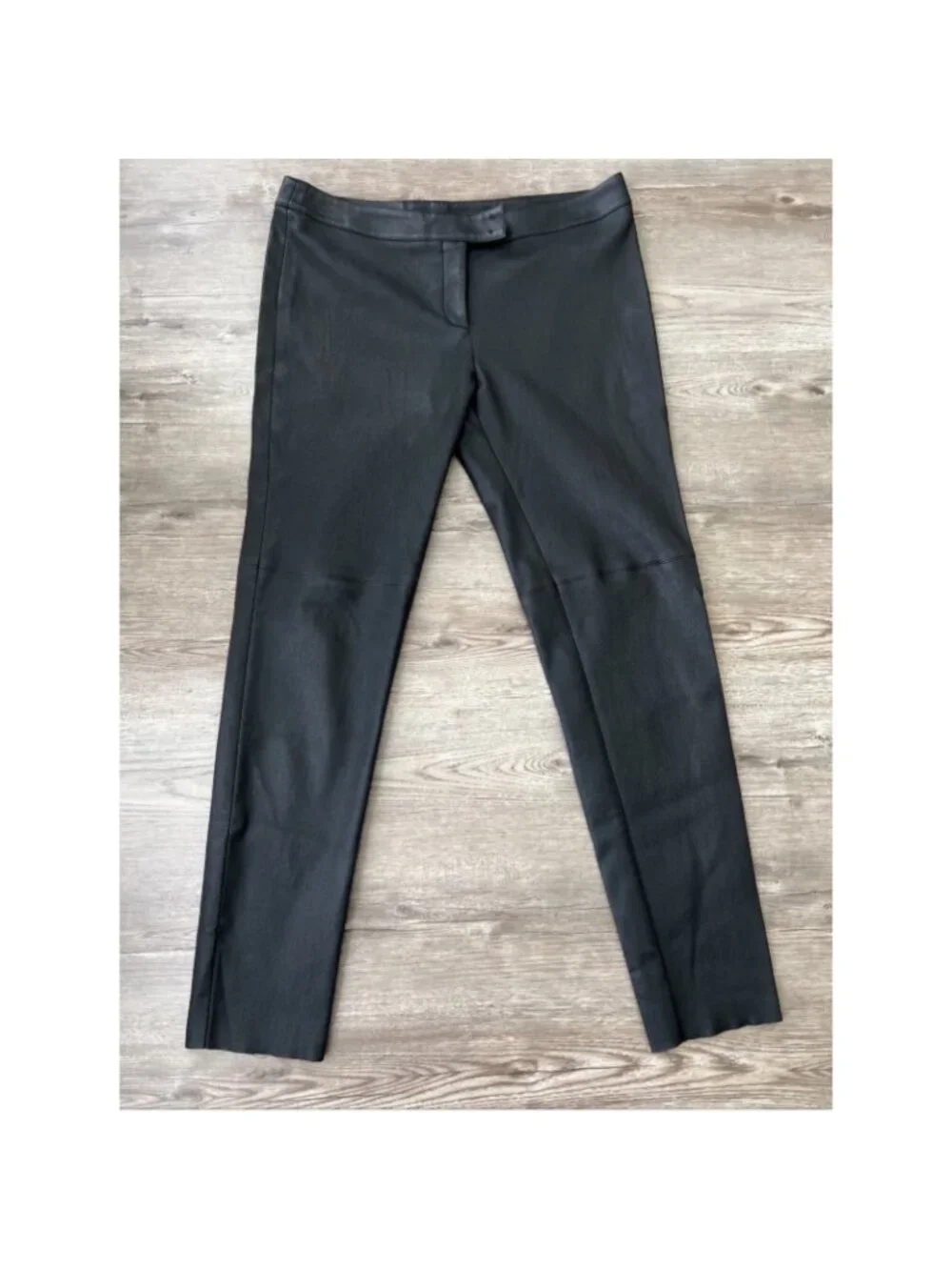 Akris Punto‎ Fancy Lambskin Nappa Leather Front Fitted Pants Womens US 10 Black